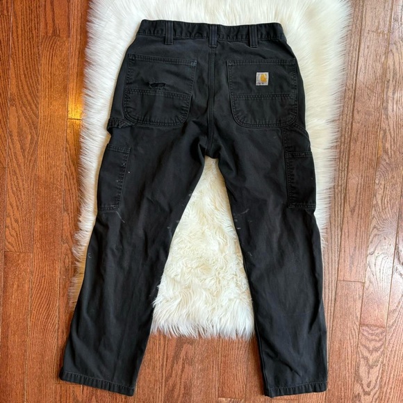 Carhartt relaxed fit distressed men’s carpenter style black pants size 32x30 - Picture 2 of 6